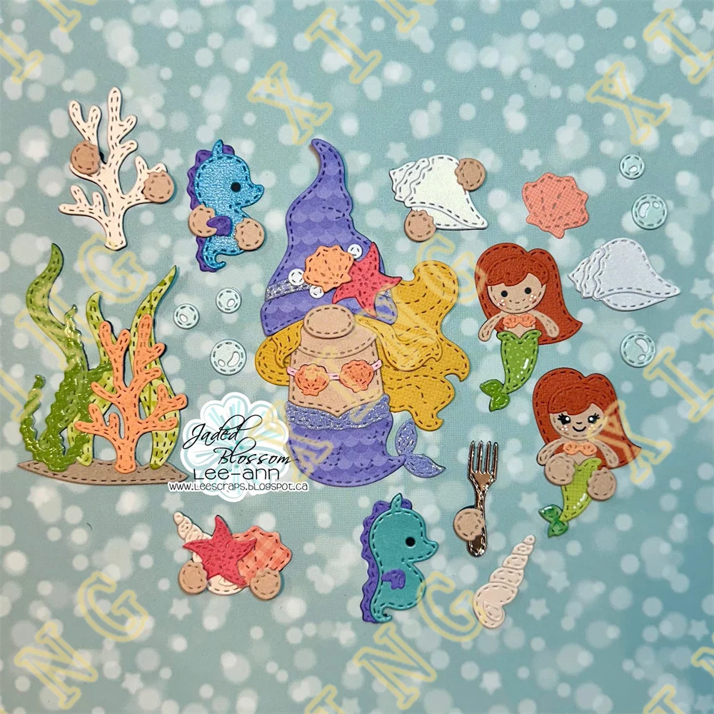 New Gnome Mermaid Add Ons Fancy Shell Metal Cutting Dies Stamps Stencil Scrapbook Embossed Paper Card Album Craft Template