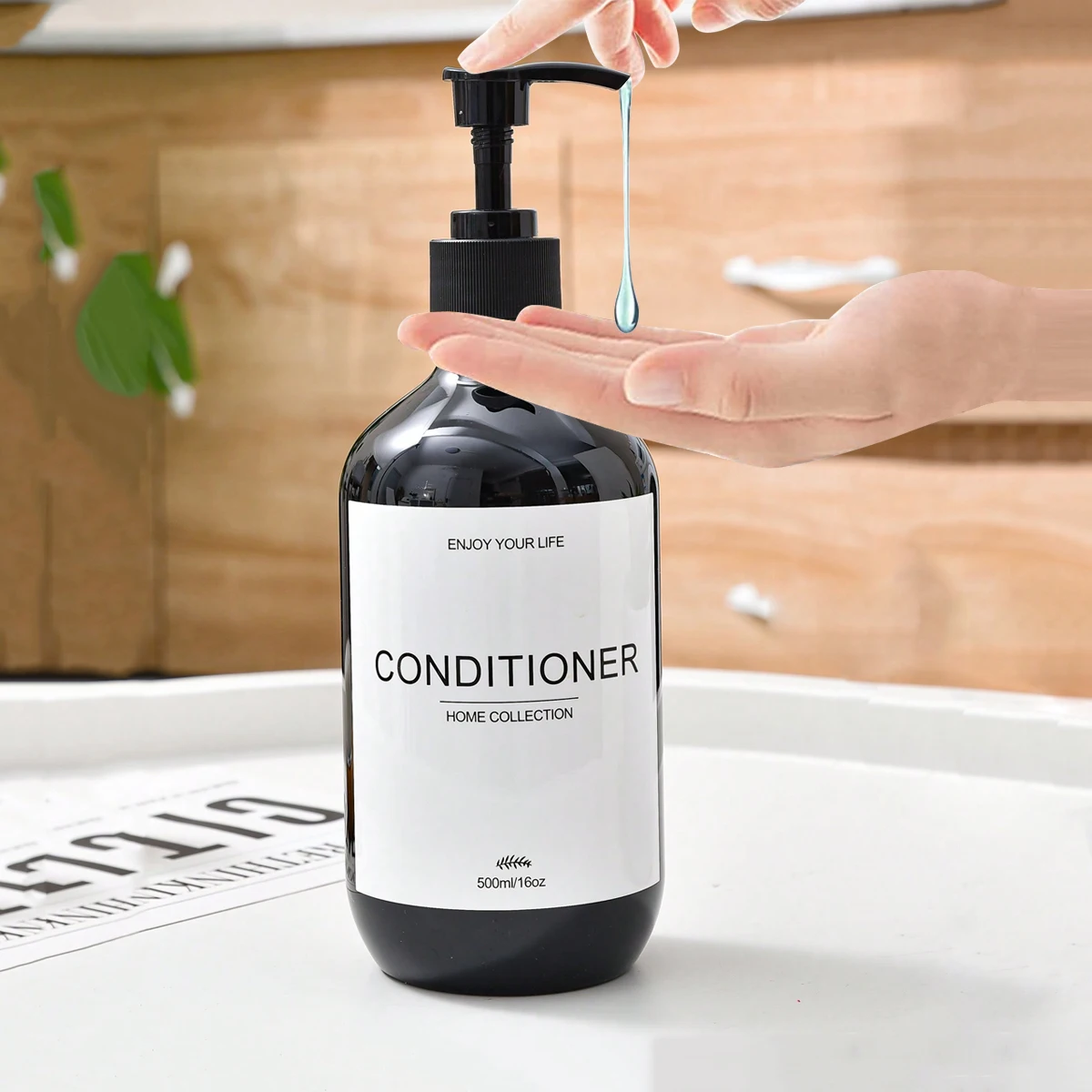 Apothecary Dispenser Bath Shampoo and Conditioner Bottle with Waterproof Label Bamboo Pump Shower Body Wash Lotion Container,soap dispenser,refillable bottle,shampoo dispenser,soap dispenser bottle,refillable plastic bottles