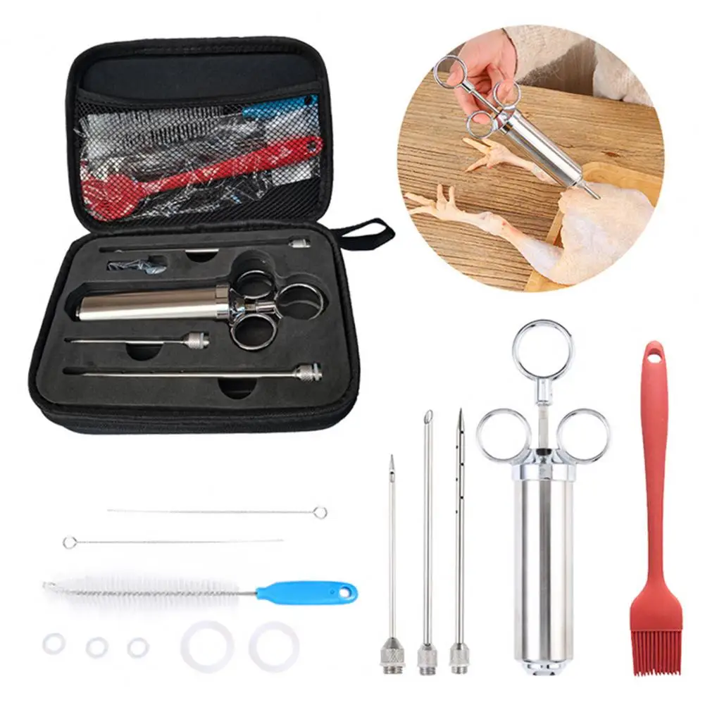 

BBQ Tool Set Storage Box Different Needles Cooking Stainless Steel BBQ Meat Flavor Injector BBQ Seasoning Injector Kitchen Tool