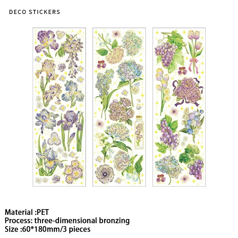 3 Pcs Bronzing Flowers Stickers Aesthetic Diy Scrapbooking Journal Deco Album Deco DIY Diary Stationery cartoon stickers,decorative stickers,self adhesive stickers,custom stickers,stationery stickers,anime stickers,paper stickers,adhesive stickers,decorative labels stickers,animal stickers