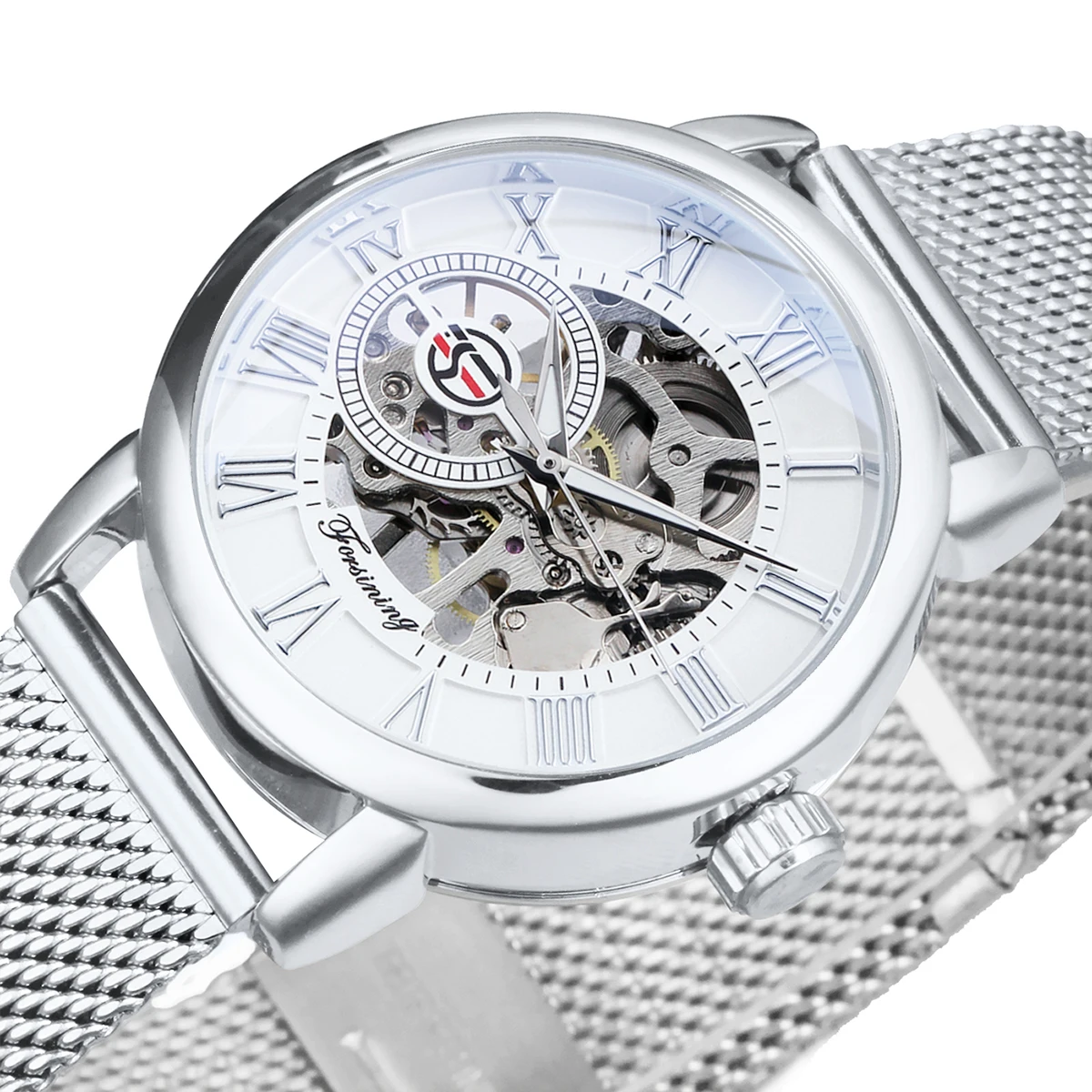 Forsining Silver Skeleton Mechanical Watch for Women Fashion