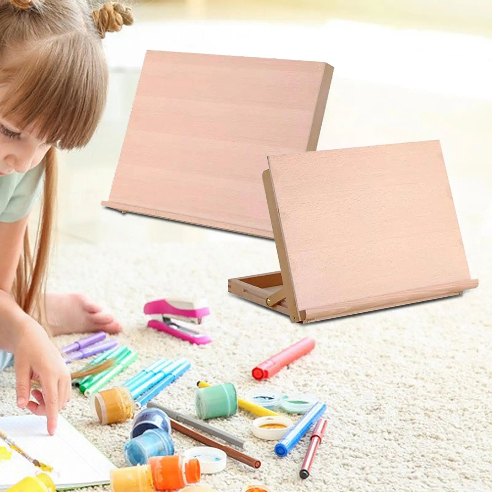 Wood Table Easel Adjustable Bookshelf Desktop Drawing Board for Student Oil Painting