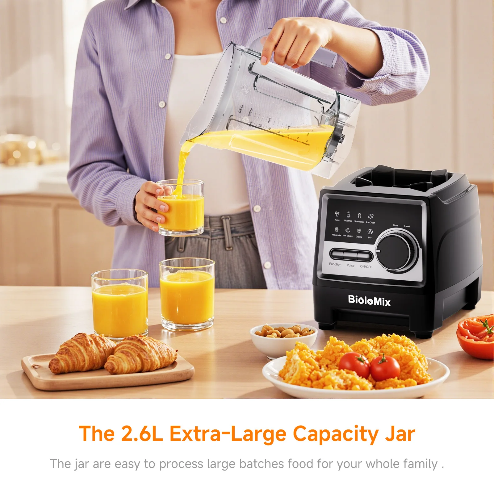 BioloMix 1500W Professional Blender With 2.6L BPA Free Jar With 6