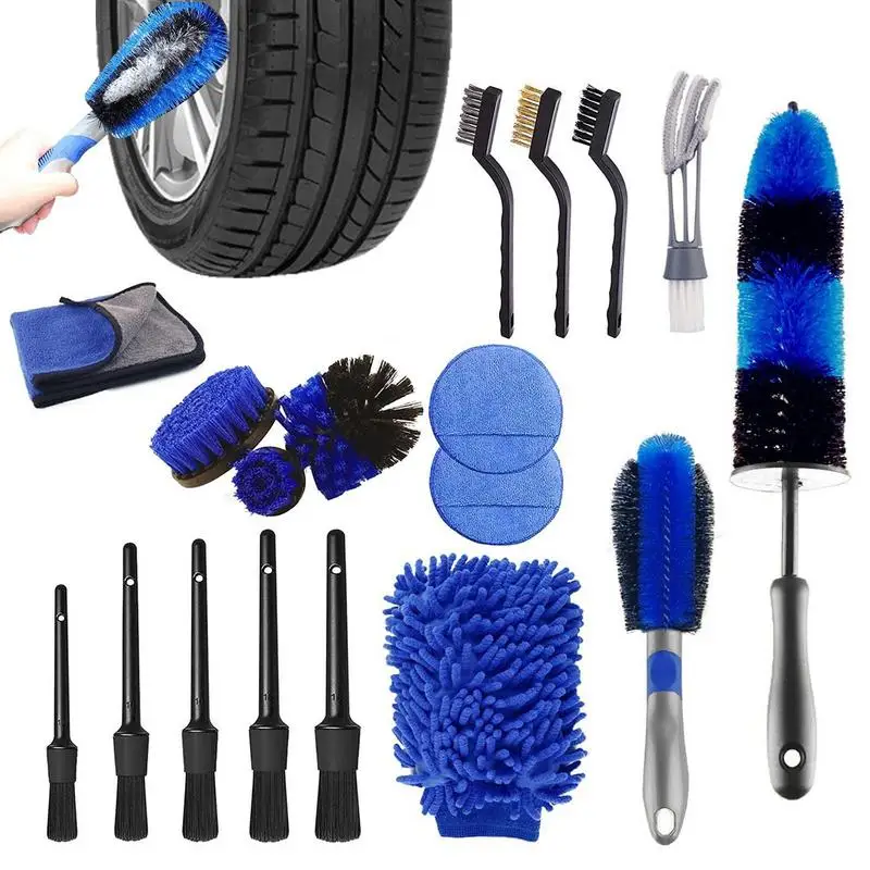 

Wheel Detail Brush Kit Car Cleaning Tool Handle Automotive Detail Brushes For Cleaning Wheels Engine Interior Air Vents Car