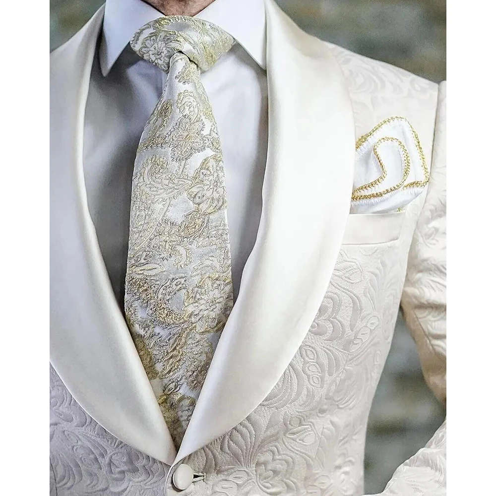 Luxury White Jacquard Men's Suit Jacket High-quality Male Formal Occasions Weddings Banquets Blazer Jacket 1 Pc