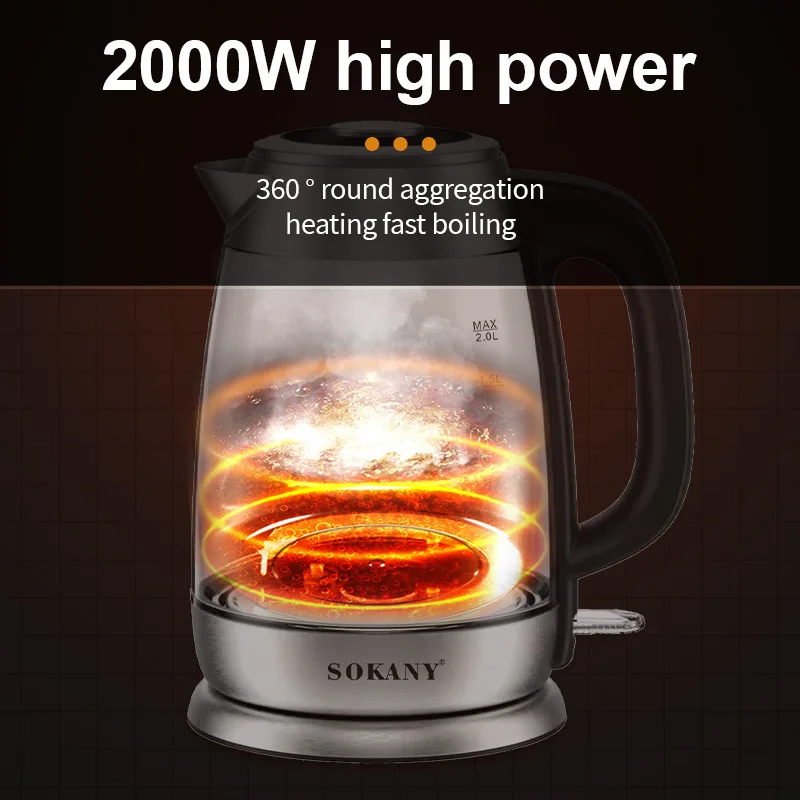 Electric Glass Kettle, Fast Boiling W/ Led Lights, Auto Shutoff & Boil Dry  Protection, Cordless Pouring, Bpa Free, 2 Liters - Electric Kettles -  AliExpress