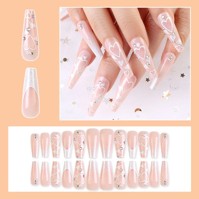 24pcs Long XXL Square Shape Press On Nails Red Glitter Dip Powder For Nails  French Edges Fake Nails For Women And Girls