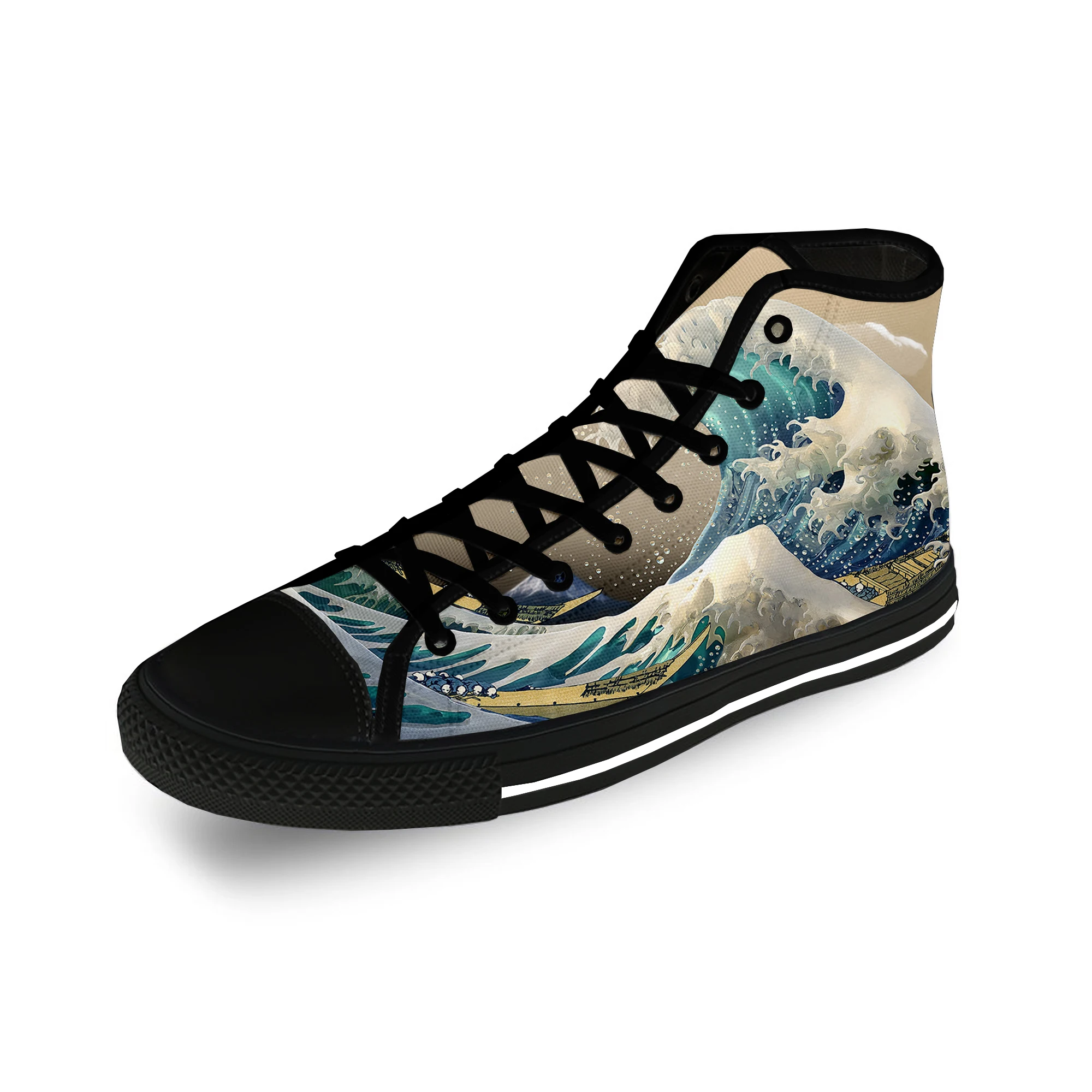 Japanese Vaporwave Great Wave Off Casual Cloth Fashion 3D Print High Top Canvas Shoes Men Women Lightweight Breathable Sneakers