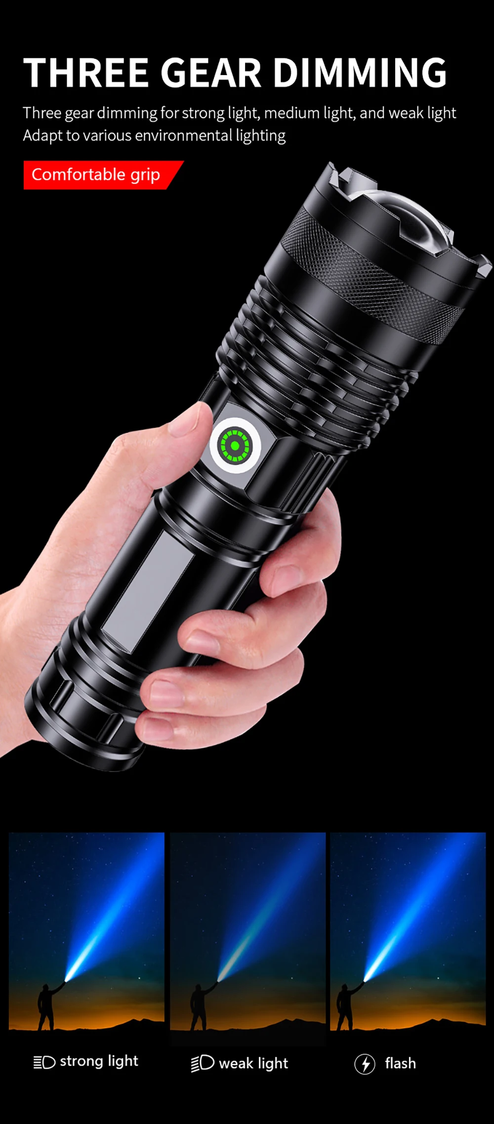 Description Picture 5 of itemSuper Bright Spotlight Long Range LED Flashlight 100000 Lumen Built-in Battery USB Charging Waterproof Portable Camping Torch