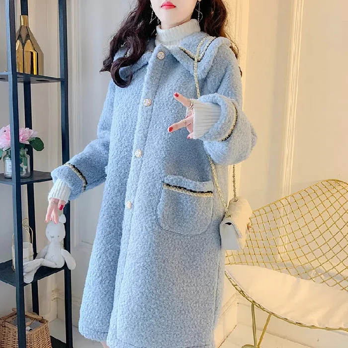 Casaco feminino plus size de comprimento médio grande elegante outono inverno solto ajuste mistura de lã jaqueta com gola versátil casual S...