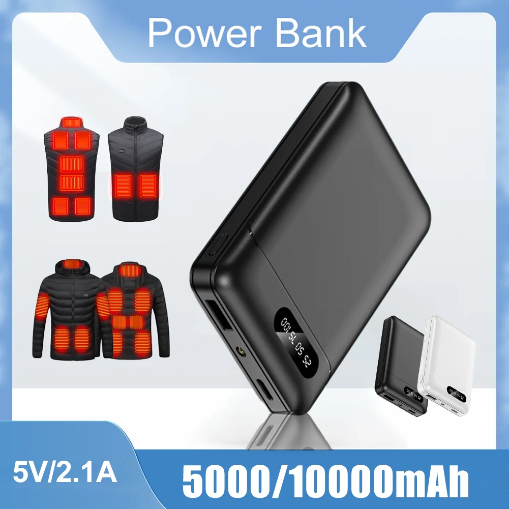 

New 10000mAh Smart Power Bank 5V/2.1A USB Output Mini External Battery Pack With LED Lighting For Heating Vests Jackets Socks