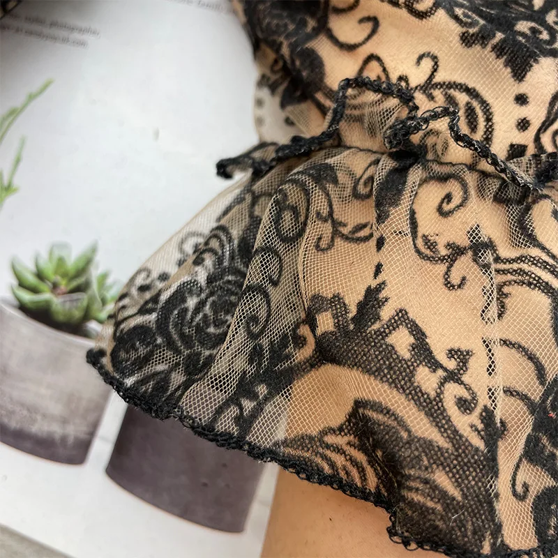 Sexy Black Lace Thin Transparent Elasticity Mesh Short Gloves Women Sunscreen Gothic Punk Lolita Cosplay Cross Flowers Mittens