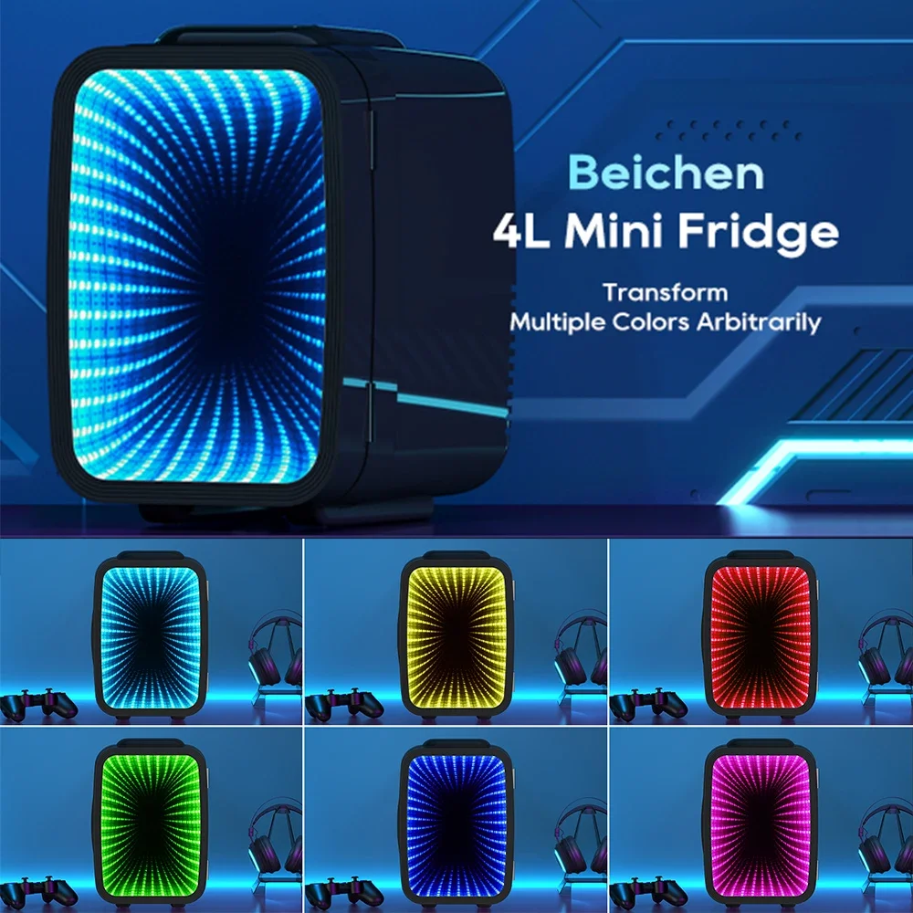 Mini Fridge,4 Liter/6 Cans Refrigerator With Dimmable Light,AC/DC Portable Thermoelectric Cooler fridge Gaming room car