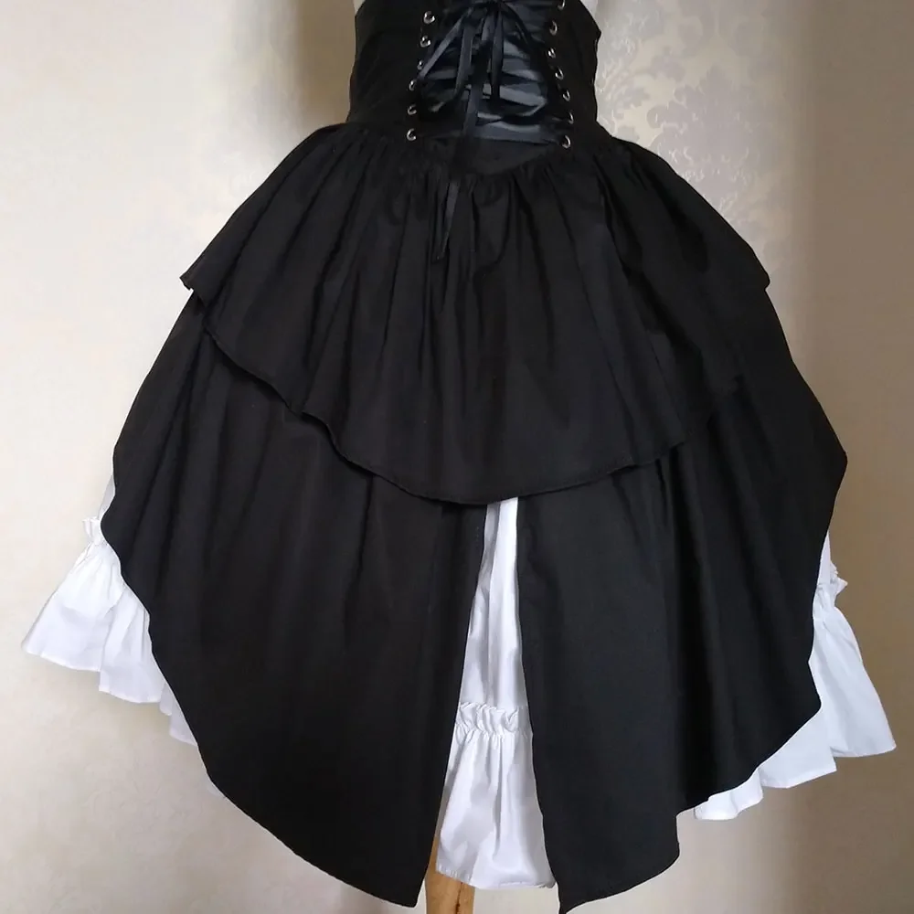 Gothic Black Lolita Skirt High Waist Ruffled Cotton Midi Skirt w. Asymmetrical Design vintage
