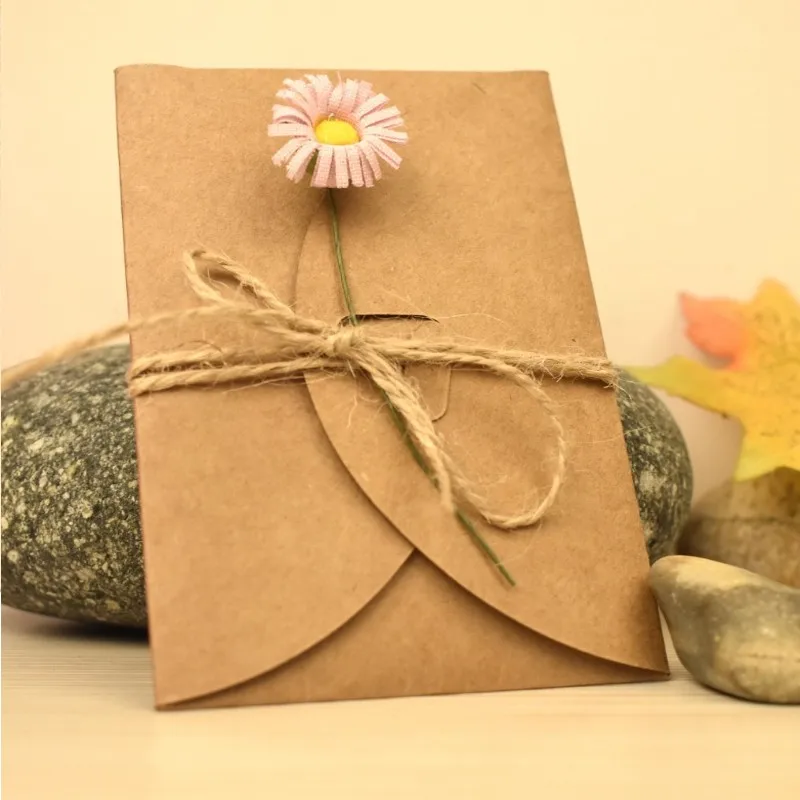 Kraft Paper Thanksgiving Greeting Card with Dried Flower and Envelope