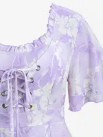 ROSEGAL Plus Size Tie Dye Floral Print Ruffles Lace-Up Dress 2026 Women Summer Dress Light Purple Square Collar Split Vestidos - Image 4