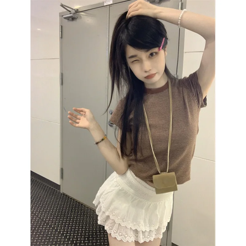 Women Casual Striped Sleeveless Cropped Tee