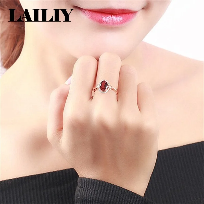 LAILIY 로즈 골드 루비 다이아몬드 조절 가능한 여성용 패션 반지