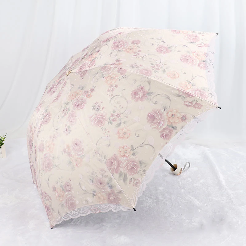 

Small Fresh Manual Black Glue Double-layer Sun Umbrella Sunscreen Lace Sunshade Girl Princess Dual-use Sunny Umbrella