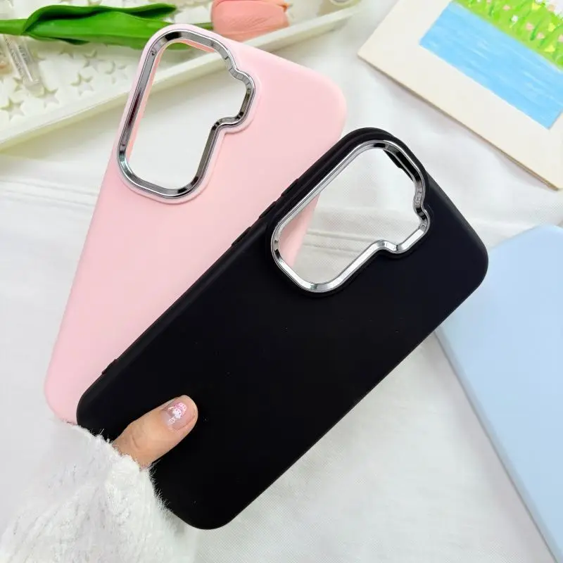 Enhanced Product Title: 
Simple Solid Color Electroplated Lens Frame Matte Silicone Shockproof Phone Case