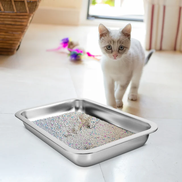 Stainless Steel Cat Litter Box Large Capacity Open Type Kitten Litter Container Durable Metal Pet Toilet For Home Travel 2