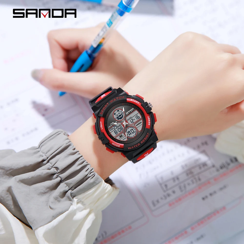 SANDA 6135 Fashion Sports Watches Date LED Military Waterproof Electronic Quartz Wristwatch 2Time Stopwatch Alarm Digital Clock