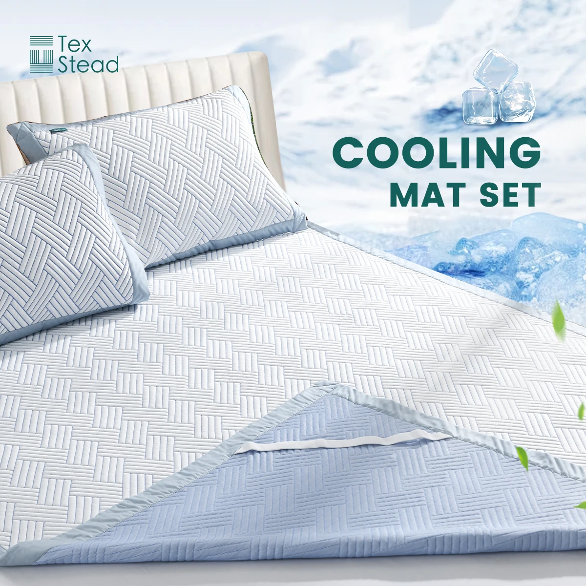 쿨링 에어 레이어 헤링본 쿨링 매트 세트, 통기성 수분 흡수 침대 토퍼 (베개 커버 포함) - 더운 사람들을 위한
