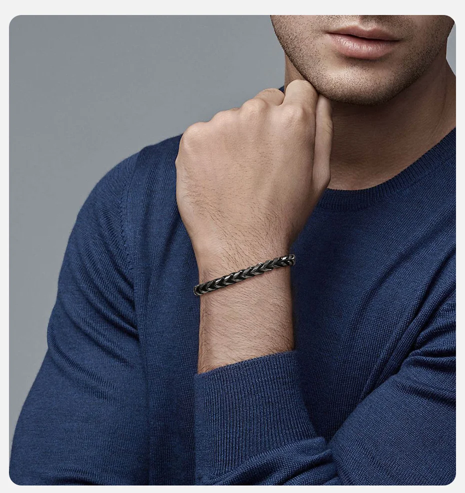 Vnox Vintage Herren Edelstahl Armbänder, doppels chichtige runde Bordstein kette Armband, oxidierte Wikinger Punk Schmuck – Detail 2