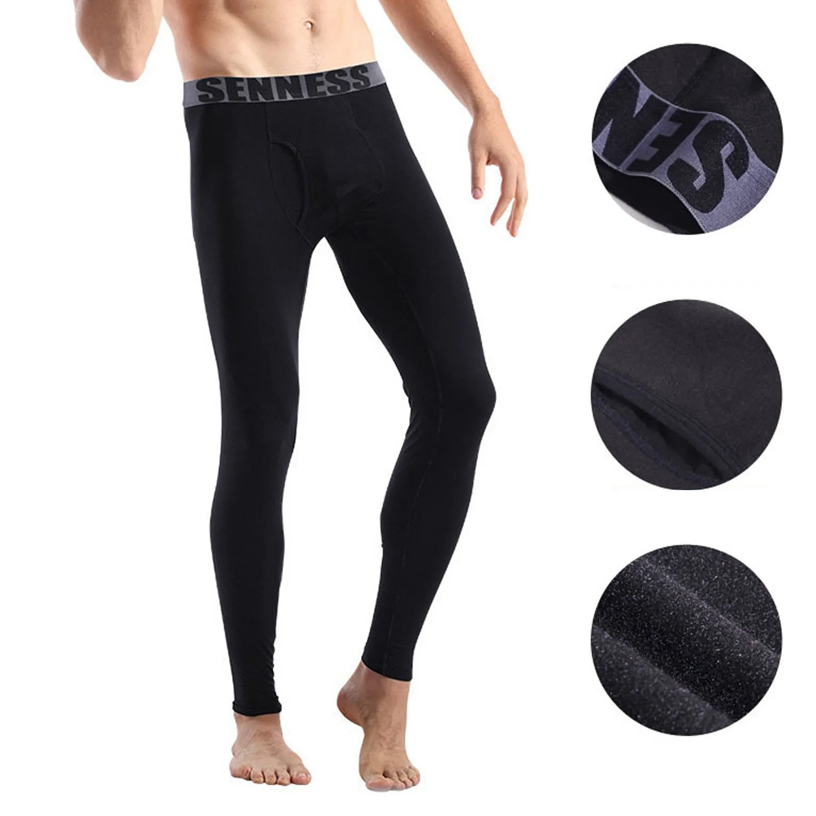 

Men's Solid Casual Fleece Pants Mid Waisted Warm Leggings Bottoming Cropped Winter Oversize Trousers Homewear Leggings