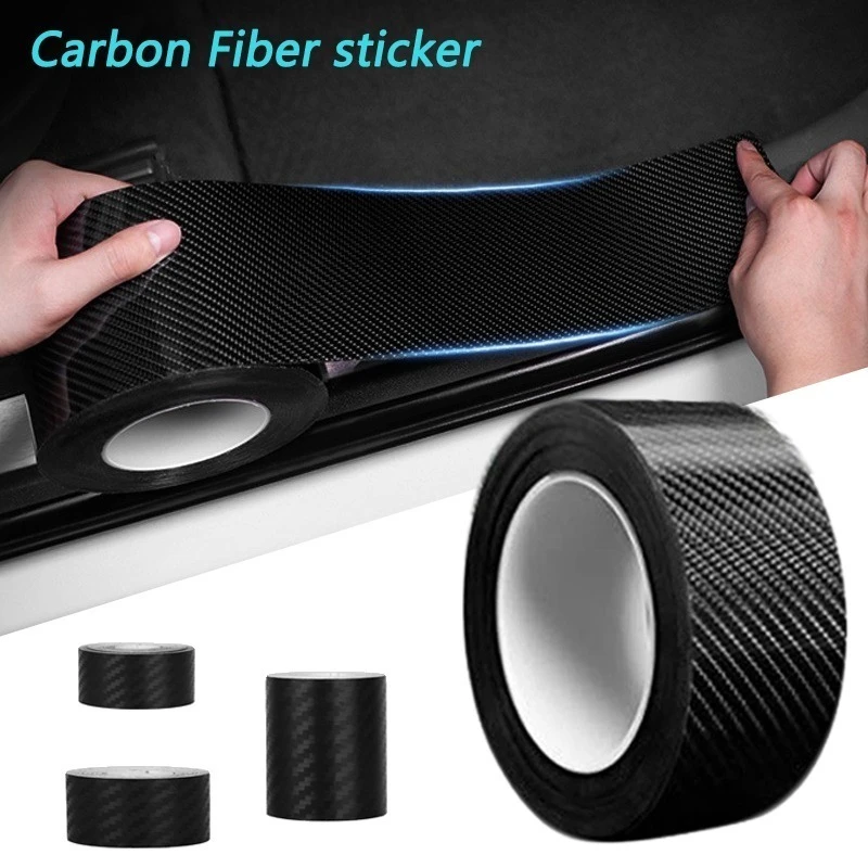 5/3m Car 3D Carbon Fiber Stickers Door Sill Anti-stepping Protector Trunk Bumper Side Mirror Anti Scratch Tape Auto Decals jeep tj fender flares