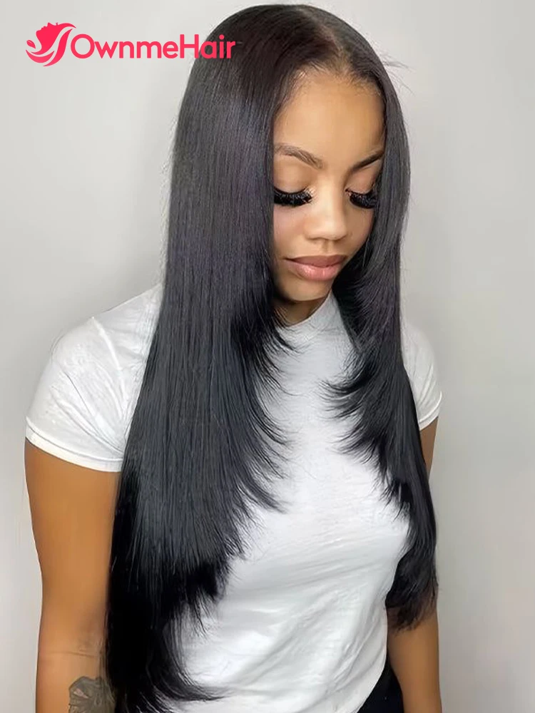 H30 Capelli a strati Wear and Go 6x6 Chiusura in pizzo Parrucca senza colla Capelli misti non 100% capelli umani Parrucca in pizzo pre pizzicata senza colla - immagine 6
