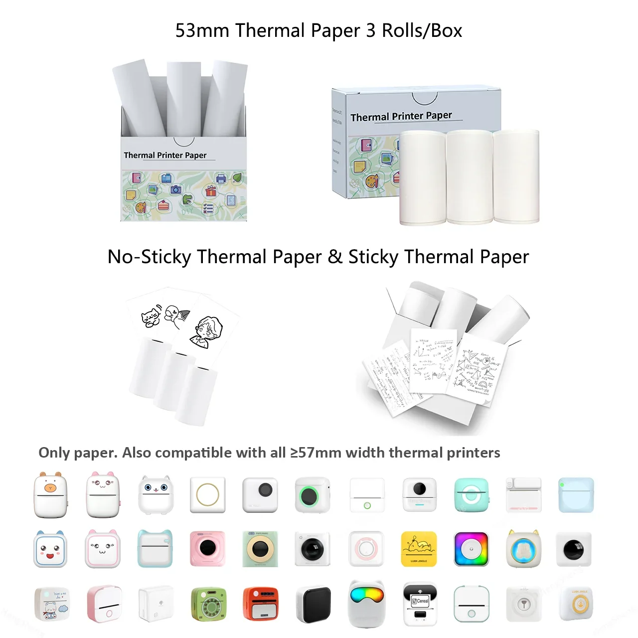 Thermal Paper Thermal Paper Roll Thermal Printer Paper 6Rolls Thermal Paper For T02 Mini Printer 53mm Thermal Paper For T02 M832 M833 M834 width 53mm Portable Printer