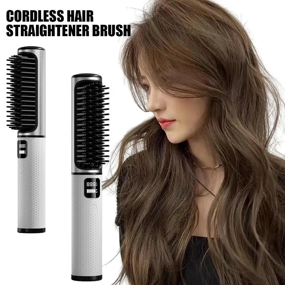 

Cordless Hair Straightener Brush, ITayga Portable Hot Comb Hair Straightener With Travel Size, 2 In 1 Negative Ion Hair Straight