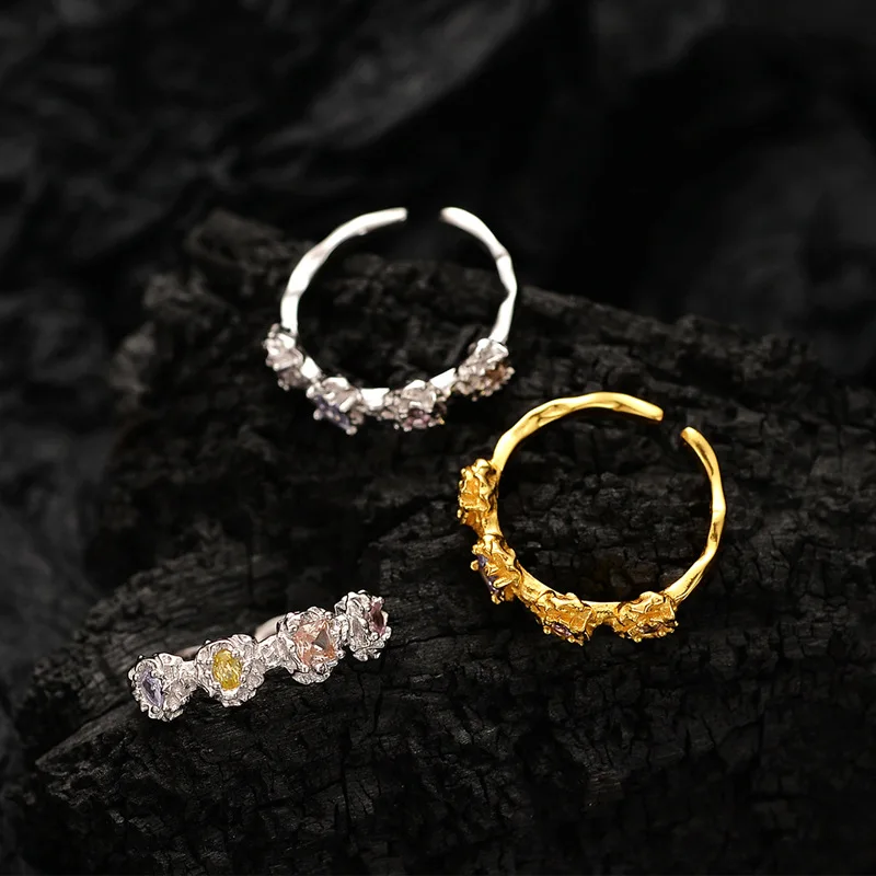 

Sterling Silver Colored Zircon Women's Open Ring, Free Shipping