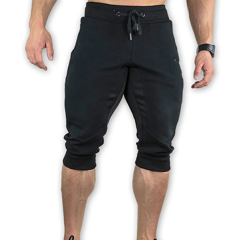Mens Summer Shorts Running Workout Joggers  3/4 Capri Pants Slim Fit Fitness Drawstring Sweatpants Camping Gym Pants Below Knee