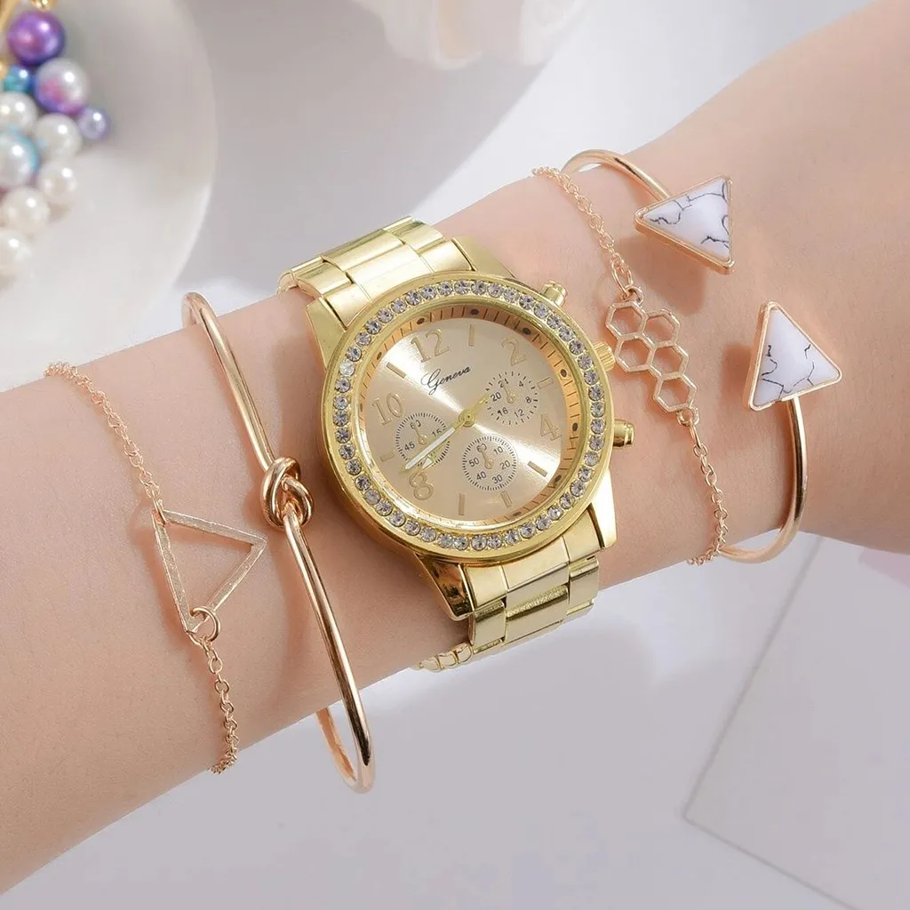 

5 pcs Watches Set Luxury Diamond Rhinestone Quartz Watch Women Fashion Wristwatches Ladies For Girl Clock relogio feminino