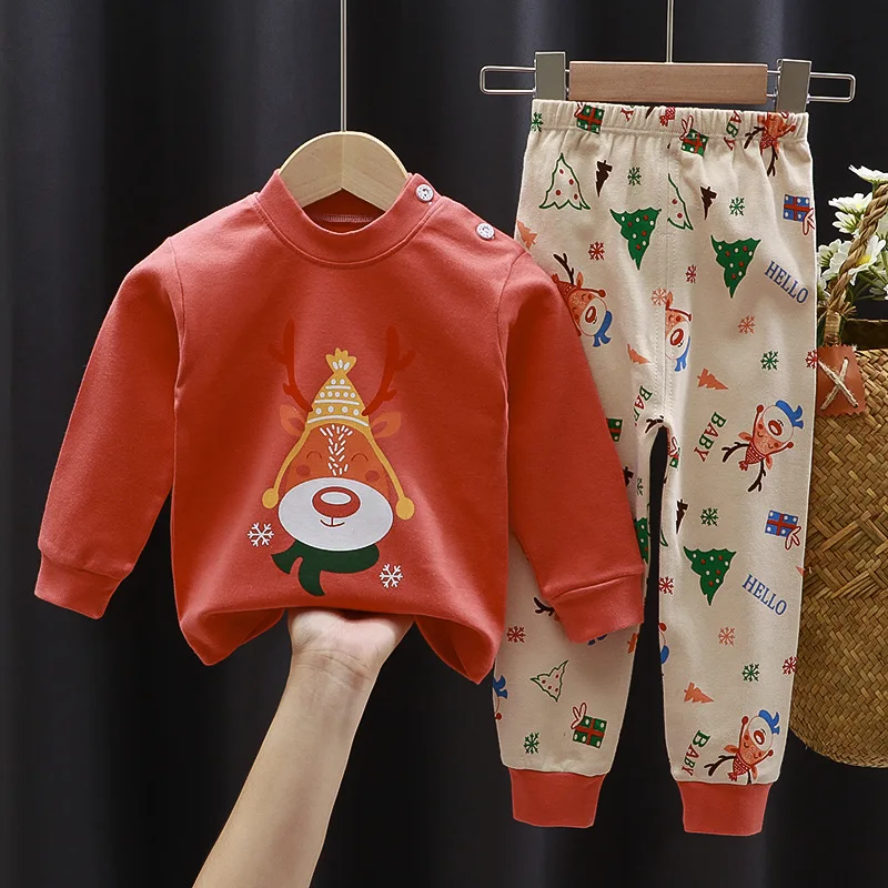 Cotton Underwear Set Autumn Winter New Pajamas Loungewear Warm Boys Girls Cute Cartoon Pattern Autumn Clothes Pants Child