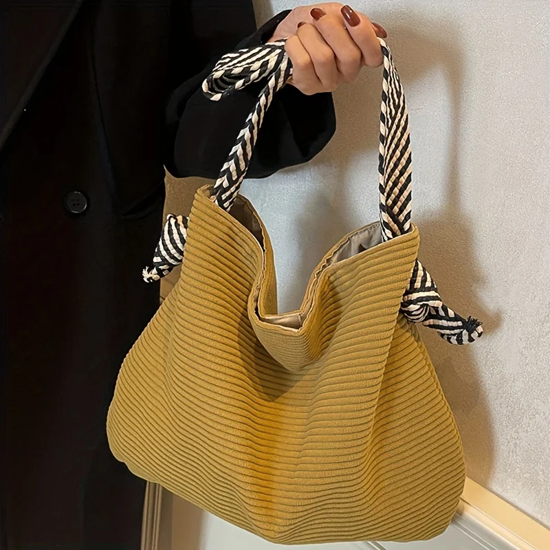 Large Capacity Corduroy Tote Bag, Women's Fashion Casual Handbag Shoulder Bag, Daily Commute Coin Shopping Phone Pouch