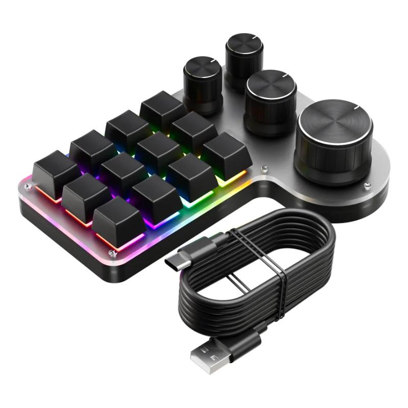게이머 및 디자이너용 미니 기계식 키보드 핫스왑, 복사 붙여넣기, USB 유선, 블루투스 호환, RGB 단추, 12 키, 4 노브