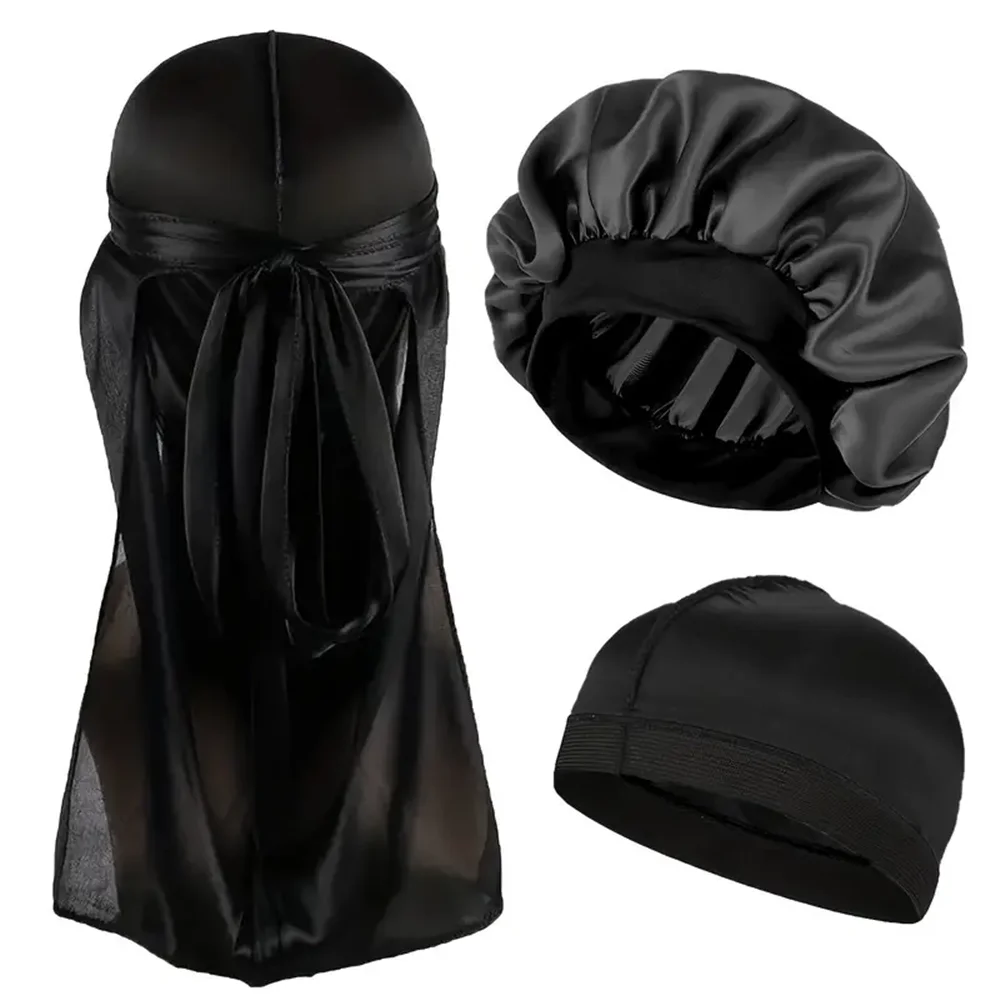 3pcs/set Durag Bonnet Dome Hats Solid Color Elastic Satin Bonnet Night Cap Lightweight Pirate Hats silk bonnet hair bonnet satin bonnet satin nightcap sleeping cap satin durag