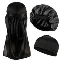 3pcs/set, Durag & Bonnet & Dome Hats, Solid Color Elastic Satin Bonnet Night Cap, Lightweight Pirate Hats 1