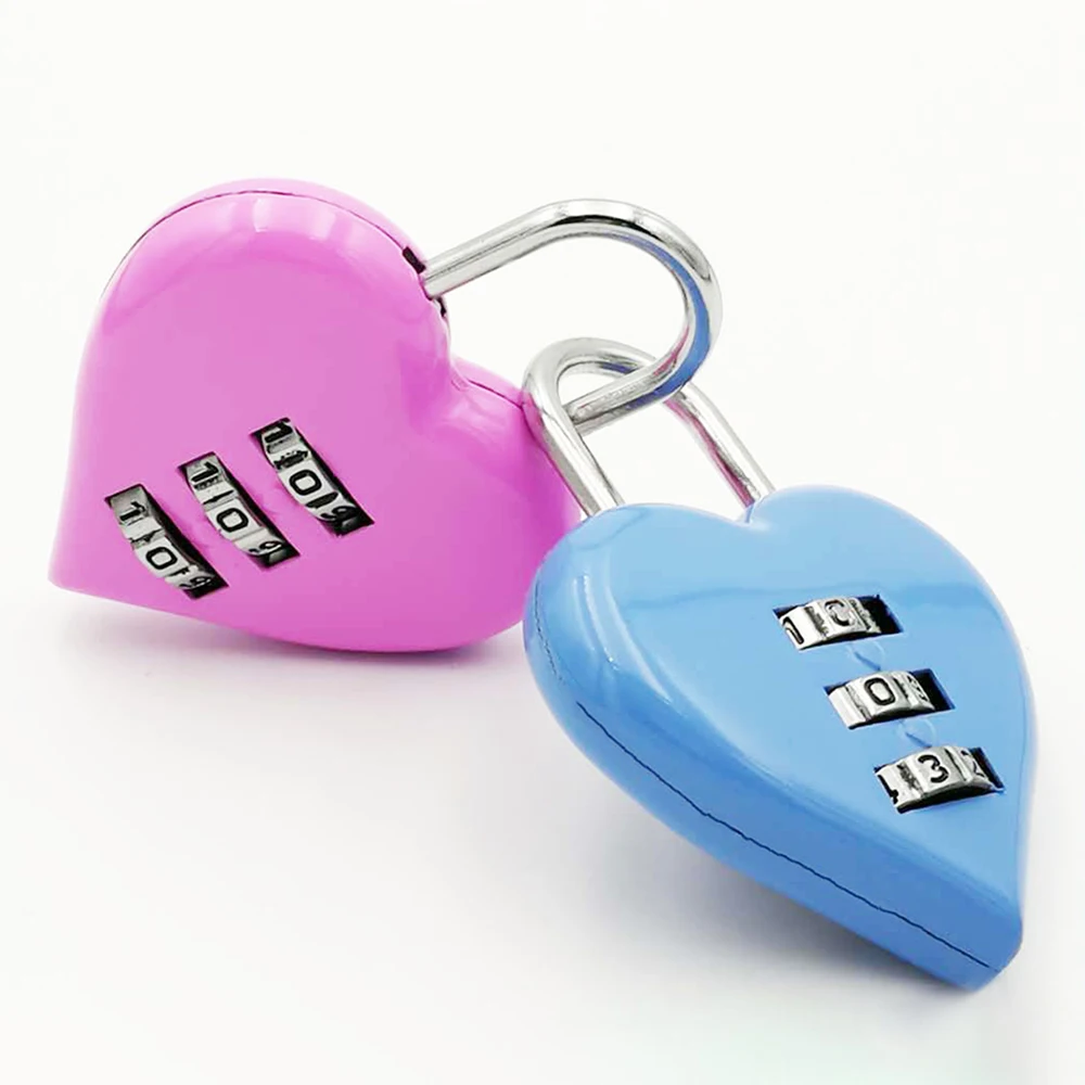 3 Mini Dial Digits Code Number Password Combination Padlock Love Heart Shape Luggage Suitcase Metal Lock Safety Travel 