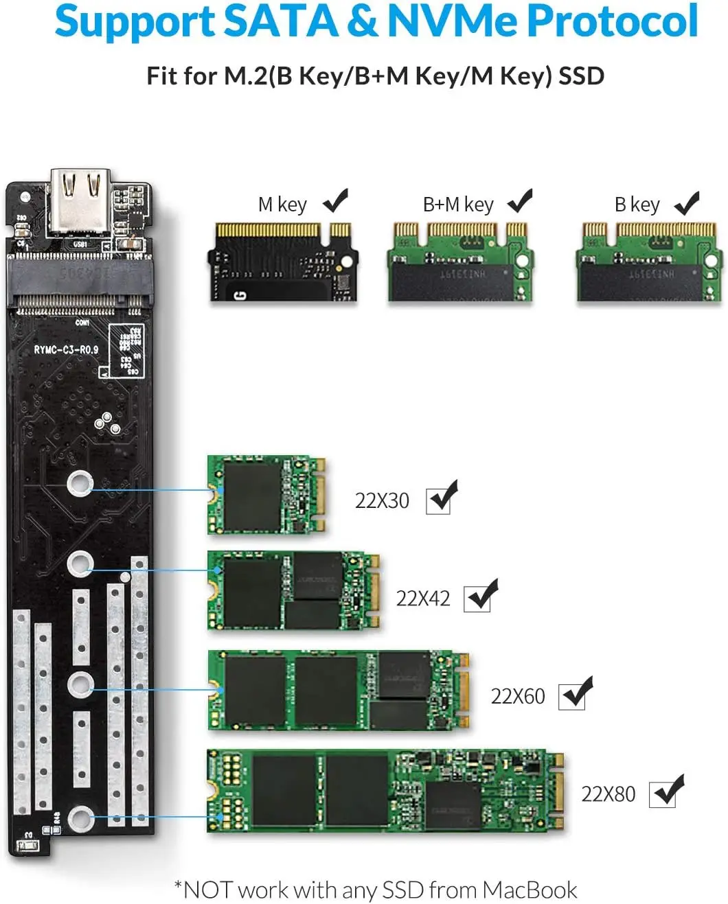 Orico M2 Ssd Hoesje Nvme Sata Ssd Behuizing Tool Gratis 10Gbps M.2 Naar Usb Type C Transparante Externe Adapter Ondersteuning Uasp Trim