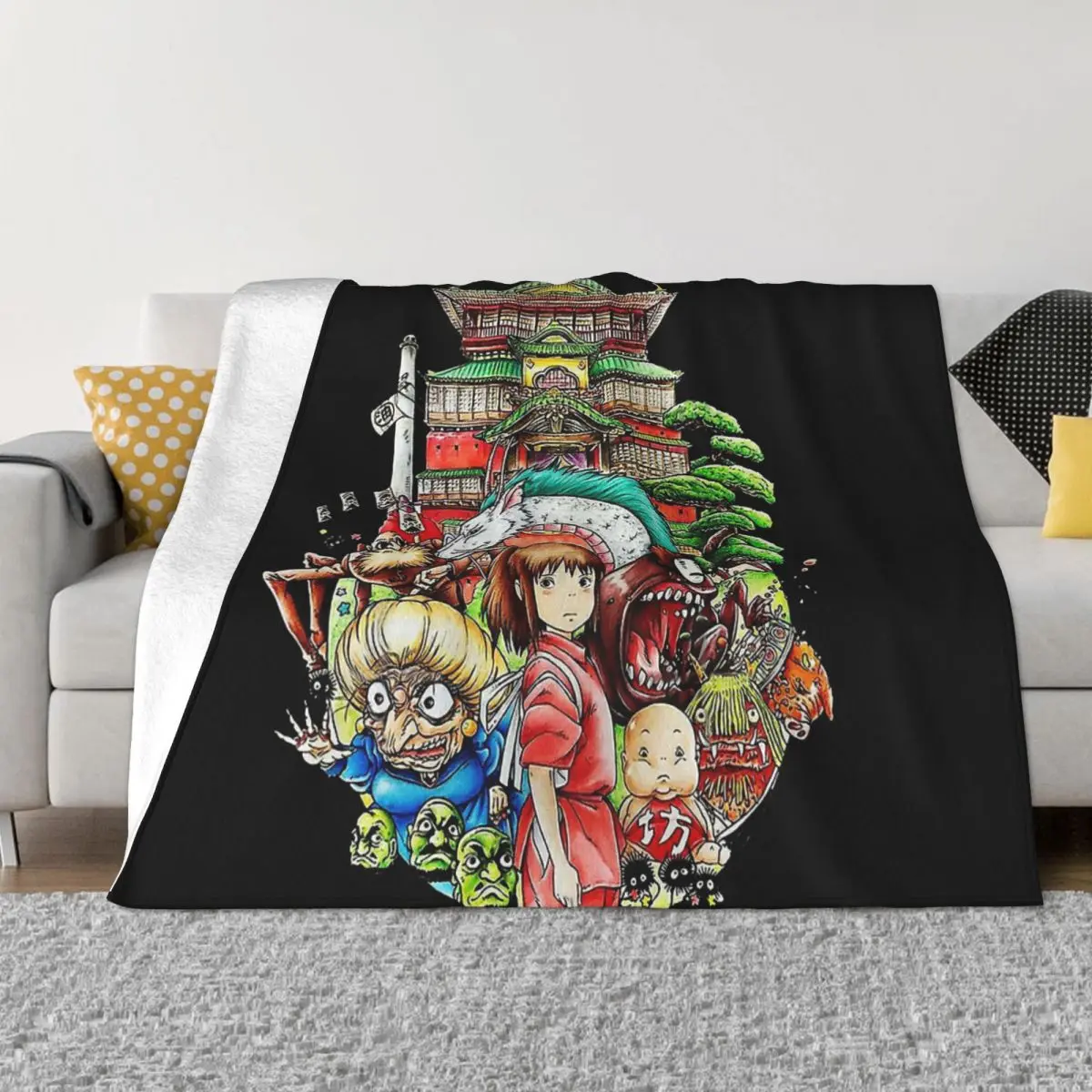 

Spirited Away Ogino Chihiro Nigihayami Kohakunushi Anime Blanket Flannel Characters Cozy Soft FLeece Bedspread