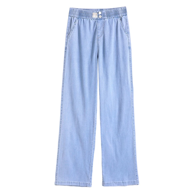Spring Summer Thin Jeans Woman Casual Loose Wide Leg Pants Korean Fashion Ladies Elastic High Waist Straight Blue Trousers