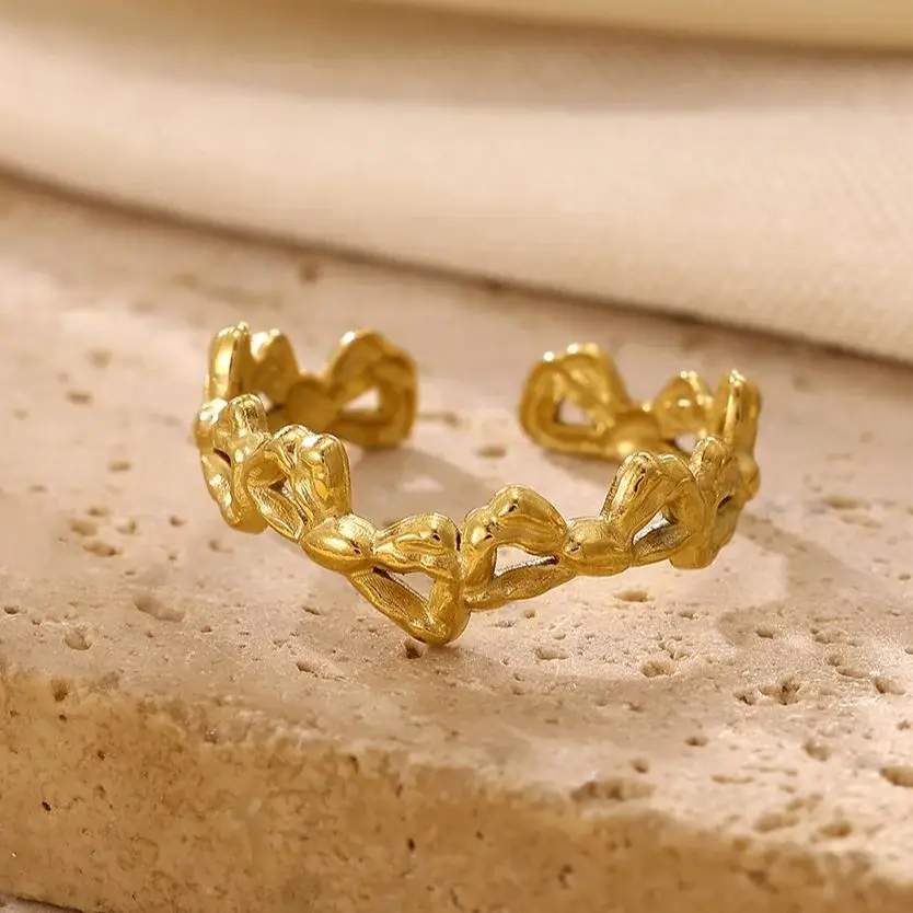 Stainless Steel Open Ring Unique Heart-Link Design Adjustable Fit