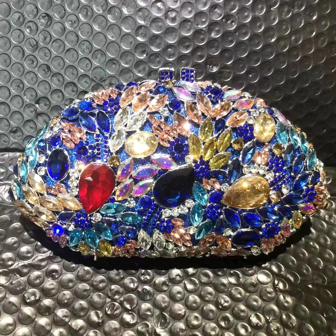 

Blue/Red/White Rhinestone Evening Clutches Luxury Fan-Shape Women Crystal Wedding Party Purses Prom Cocktail Handbags