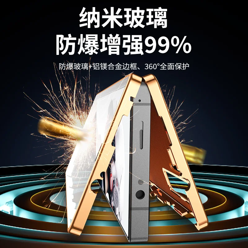 Leather Flip Case with 360° Tempered Glass and Double-Sided Protection in Sleek Design