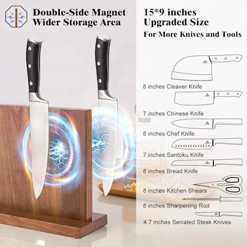 S018fca5b38b449c49ed8268d38fe1a7cl küchexyz.de Best Price | Fast Delivery |Quality Product Long Magnetic Knife Block Acacia Wooden Kitchen Knife Holder Kitchen Counter Strong Enhanced Magnets Stands Storage Knife Holder