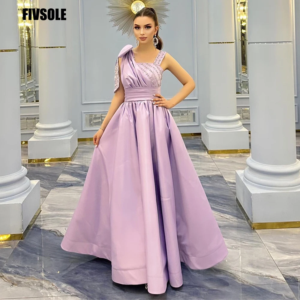 

Fivsole Elegant Lilac Prom Dresses Straps With Bow Formal Evening Gown Sleeveless Beadings Sequins Party Dresses Robes De Soirée